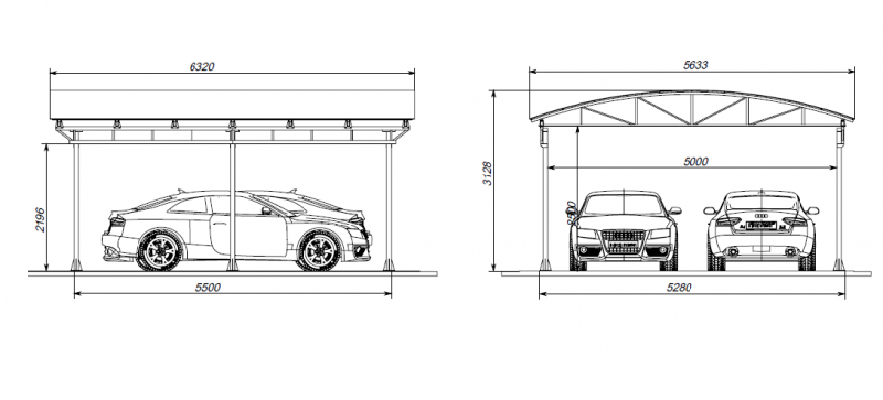 Пример размера навеса для двух машин