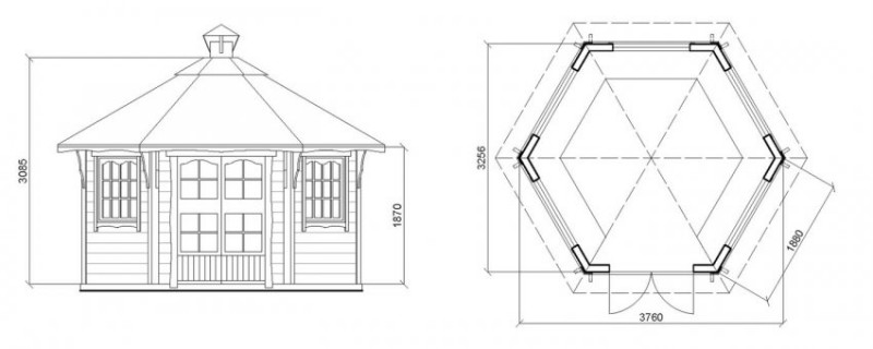 Чертёж шестиугольной беседки