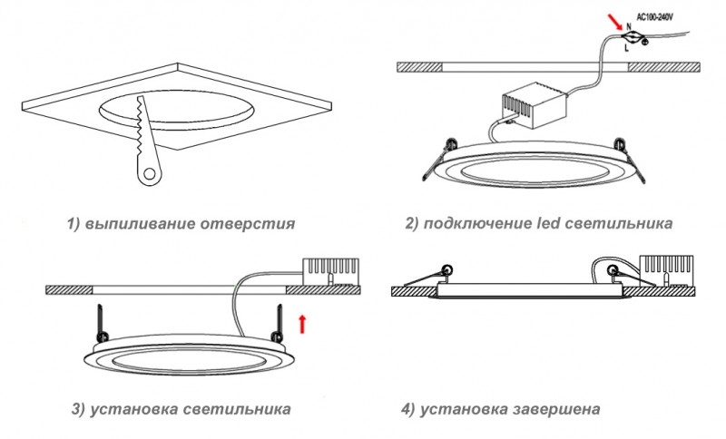 пошаговая инструкция как снять led светильник  с натяжного потолка