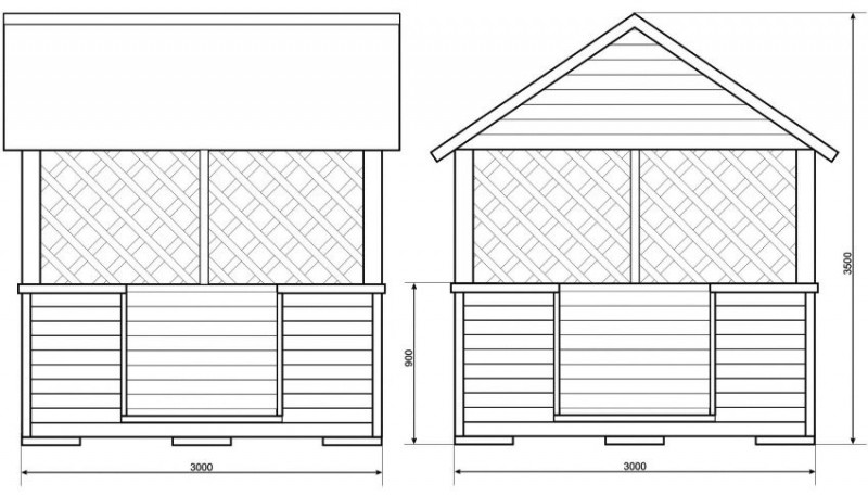 Чертеж с размерами квадратной беседки из дерева